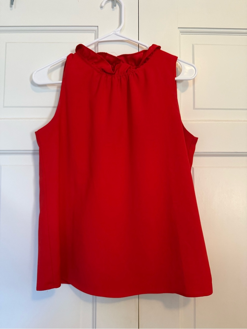 J. Crew Women's Red Sleeveless Ruffle-Neck Shell Top